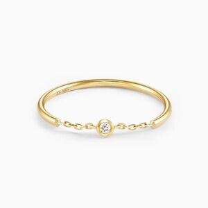 Amara 14k Solid Gold Ring with Bezel Diamond and Chain Link Fine Jewelry